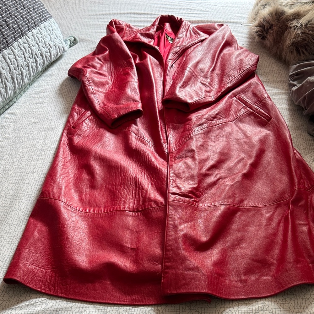 Custom Dyed Red Leather Women's Coat